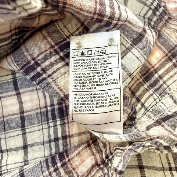 Hurley Lightweight Pink/Purple/White Plaid Button Down Blouse - Picture 11 of 11